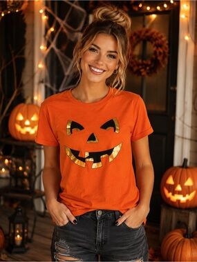 Halloween Pumpkin Graphic Tee Orange Jack O Lantern Shirt 3X Cotton Cute Spooky